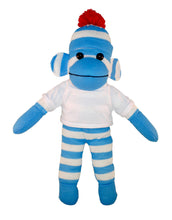 Floppy Blue Sock Monkey with Tee - Custom Text on Shirt 10 Inch