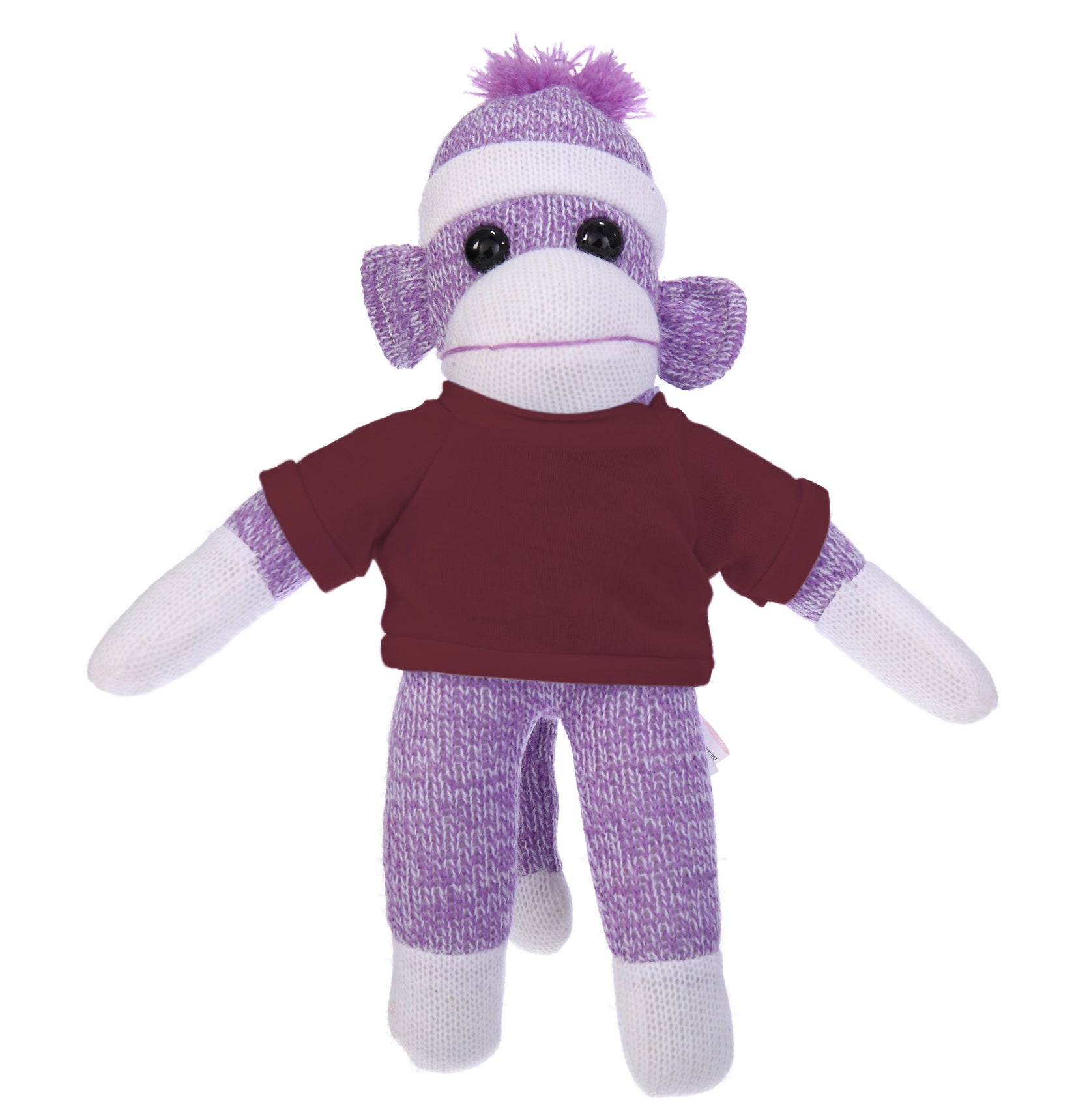 10'' Maroon Floppy Sock Monkey, soft, customizable, and cuddly