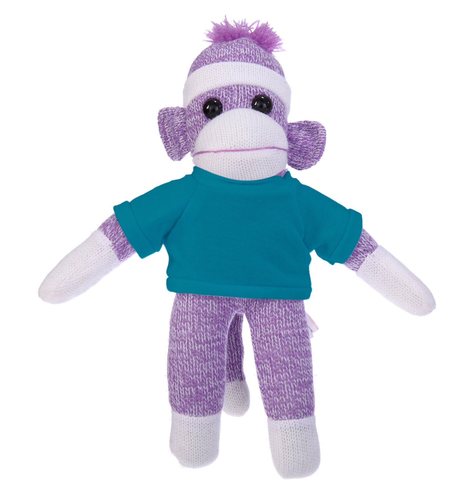 10'' Turquoise Floppy Sock Monkey, soft, customizable, and cuddly