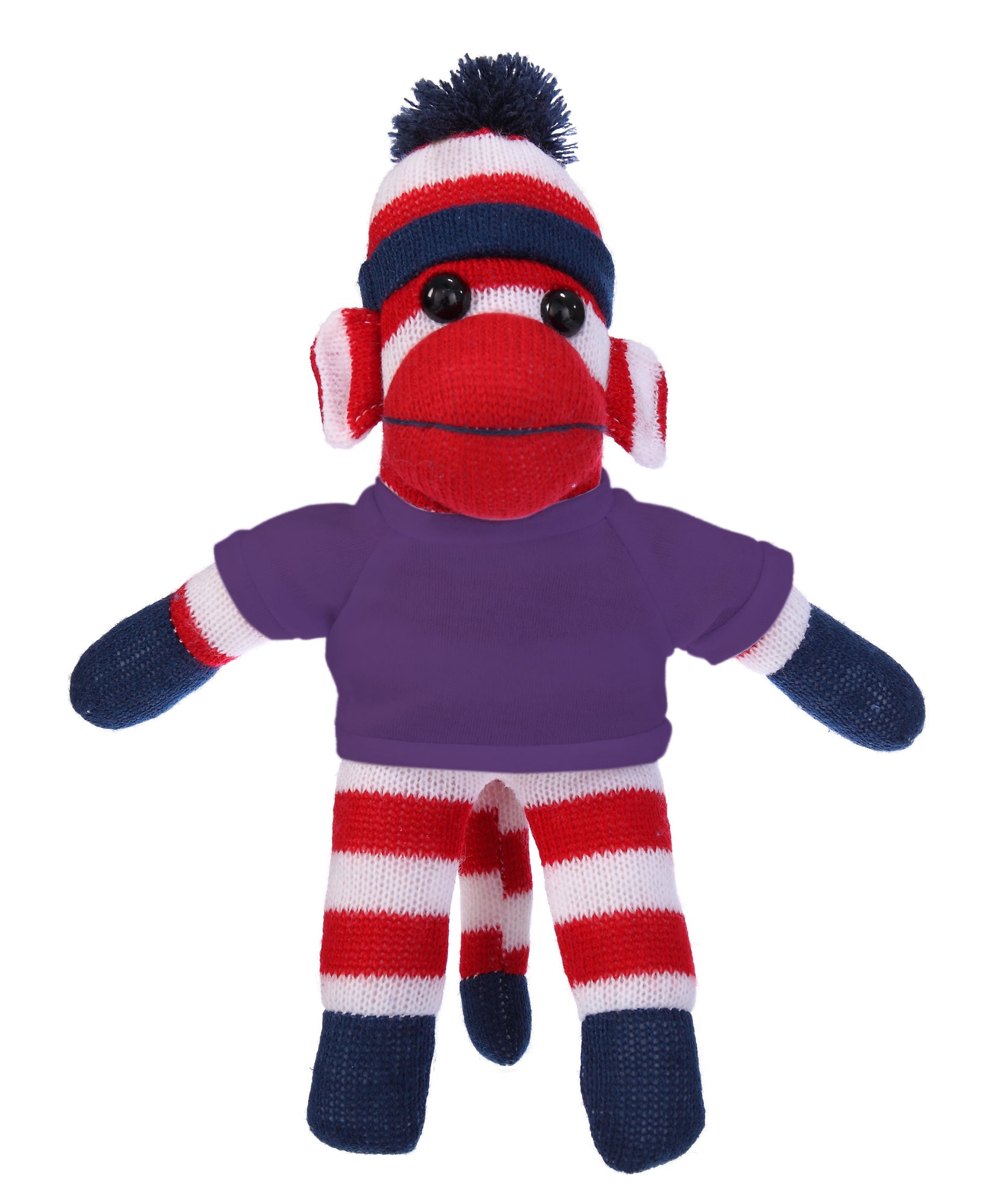 10'' Purple Patriotic Sock Monkey with customizable t-shirt, soft and cuddly