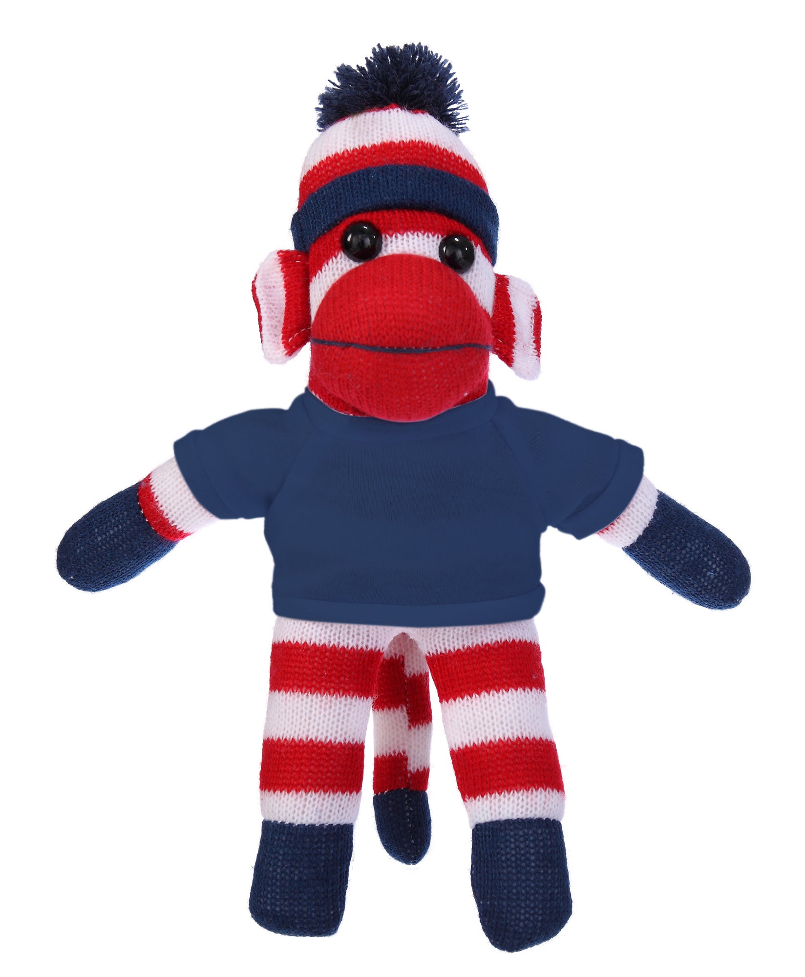 10'' Navy Blue Patriotic Sock Monkey with customizable t-shirt, soft and cuddly