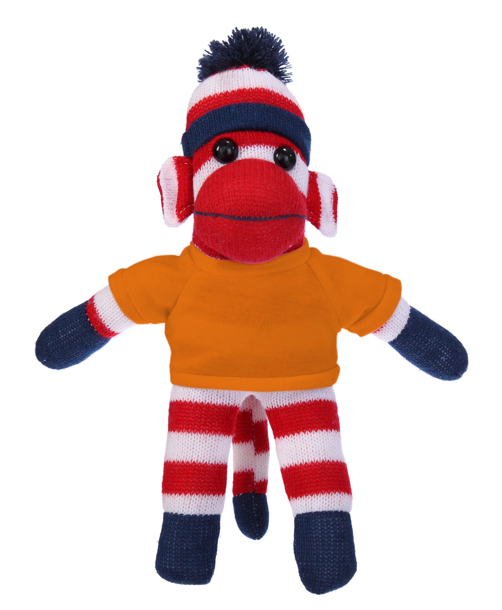 10'' Orange Patriotic Sock Monkey with customizable t-shirt, soft and cuddly