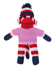 10'' Pink Patriotic Sock Monkey with customizable t-shirt, soft and cuddly