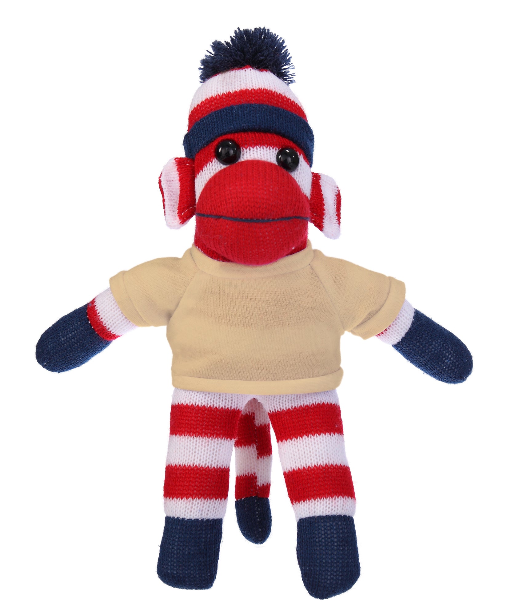 10'' Tan Patriotic Sock Monkey with customizable t-shirt, soft and cuddly